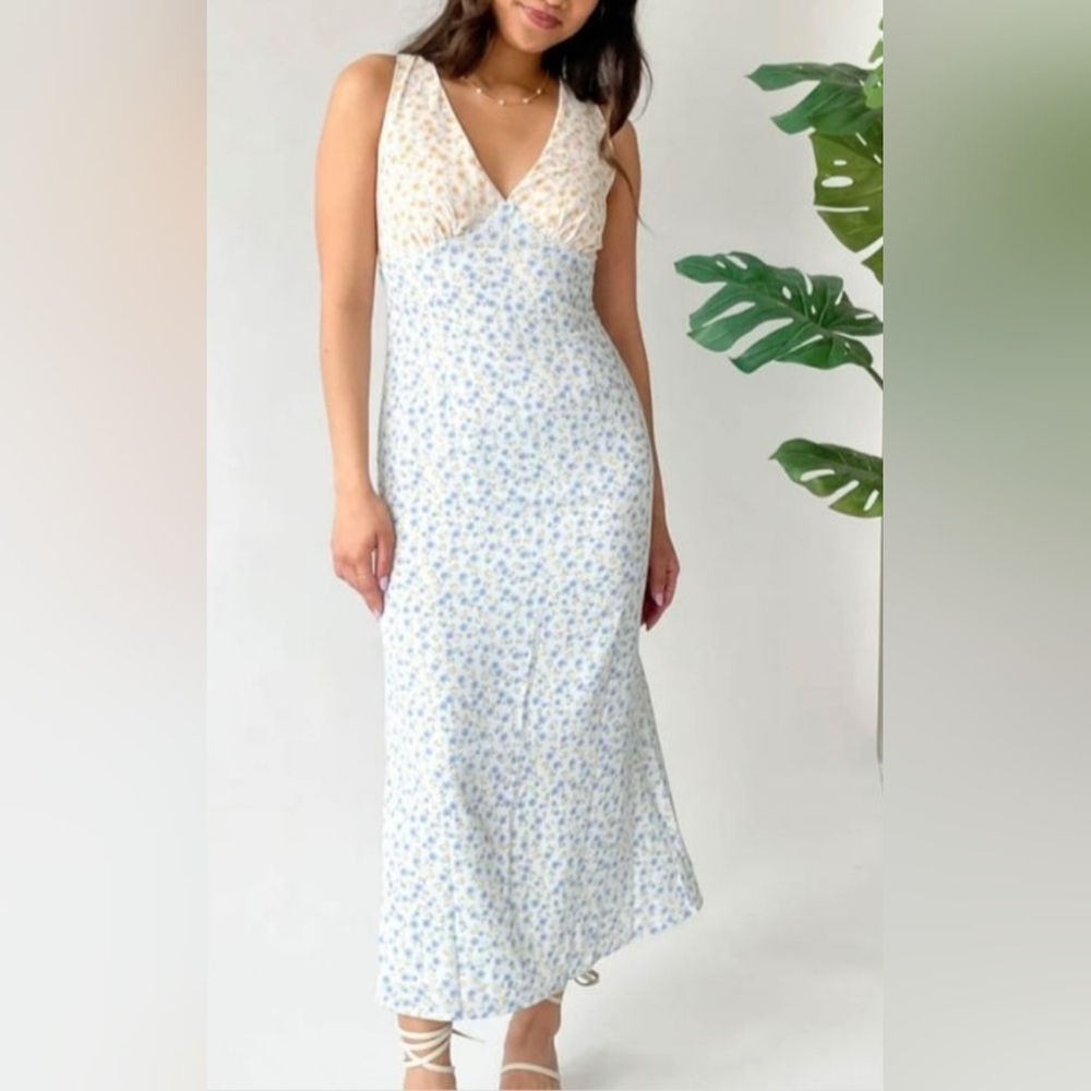 Grey Bandit  Floral V-Neck Halter Maxi Dress SZ S Summer Blossom Scandi Girl NWT